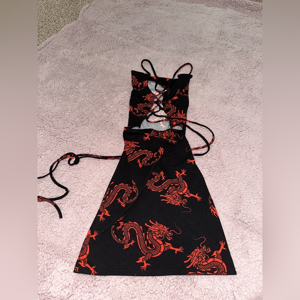 Fashion Nova Tied Back Red Dragon Mini Dress Small